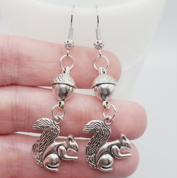 18k gold squirrel acorn earrings handmade silver plated 3D fall Thanksgiving new - Picture 1 of 9